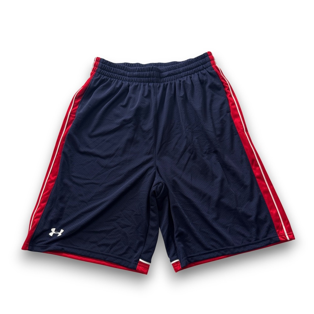 Under Armour Mens HeatGear Mesh Basketball Shorts Navy Blue Red XL 1100752 NWT